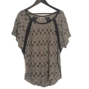 Free People Brown Floral Print Textured Pucker Boho  Top